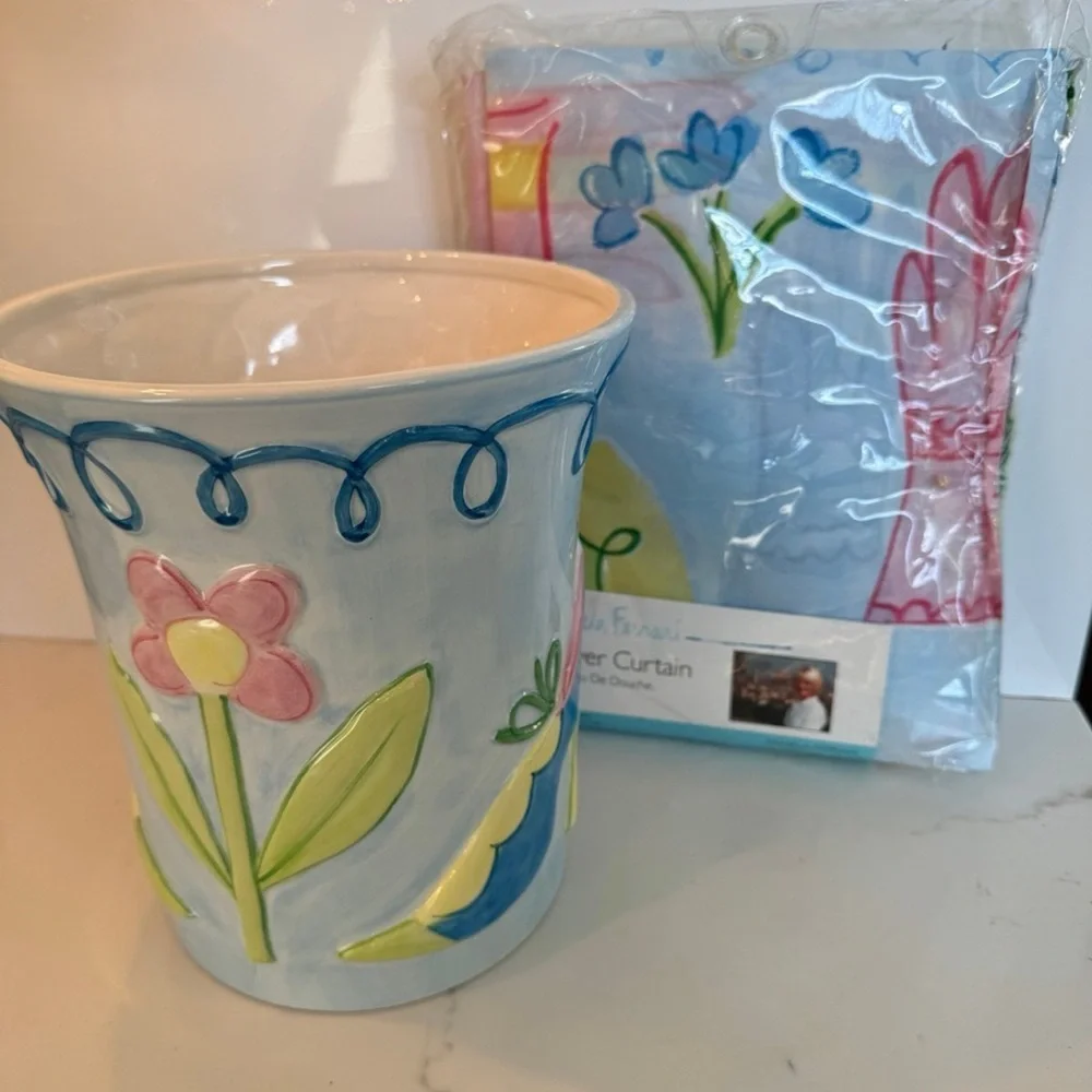 NEW Kids Shower Curtain Set - Wastebasket + Shower Curtain + Hooks